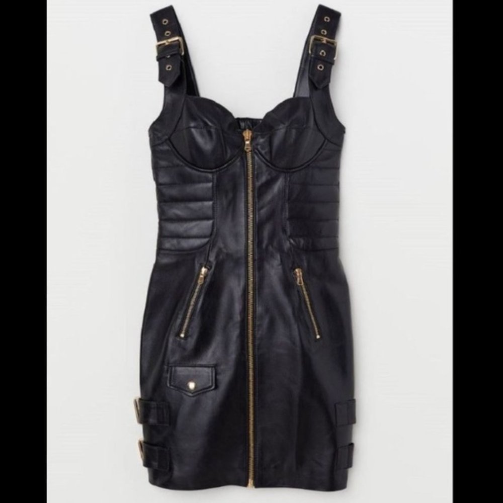 H&M X MOSCHINO GENUINE LEATHER DRESS, SIZE EU 40
